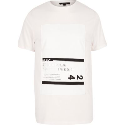 White print longline t-shirt